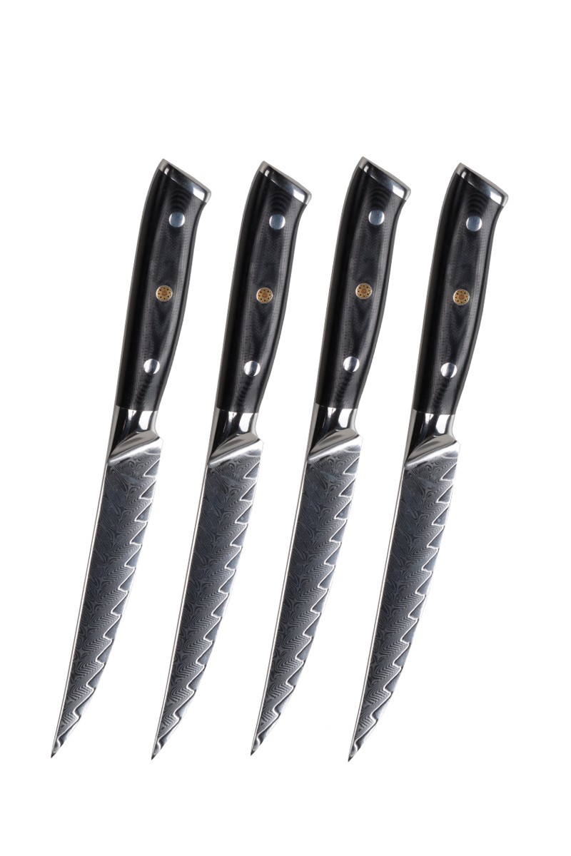 Minimal G10 Damascus Steak Knife Set of 4 - Black